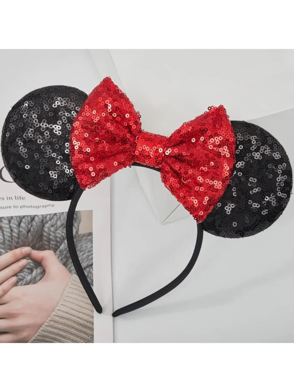 Women Red 2 Sequin Handmade Mickey Mouse Headband 2 Pieces